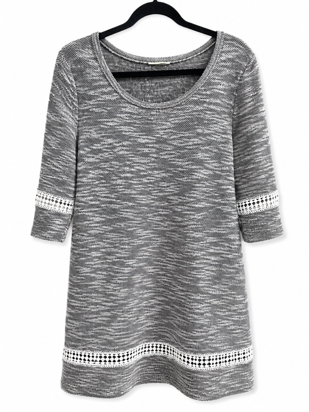Lime & Chili Gray Marled Sweater Dress Crochet Trim Eyelet Lagenlook M